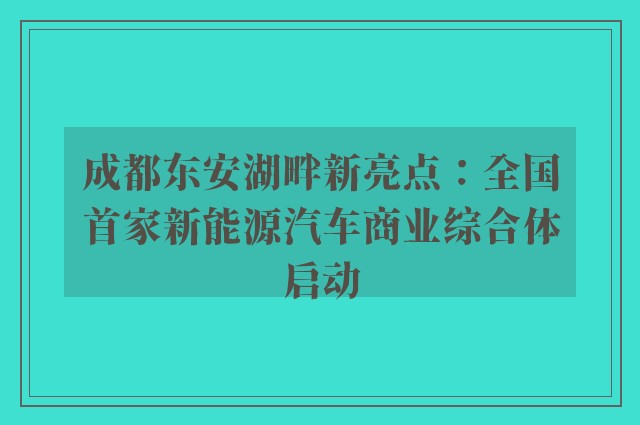 成都东安湖畔新亮点：全国首家新能源汽车商业综合体启动