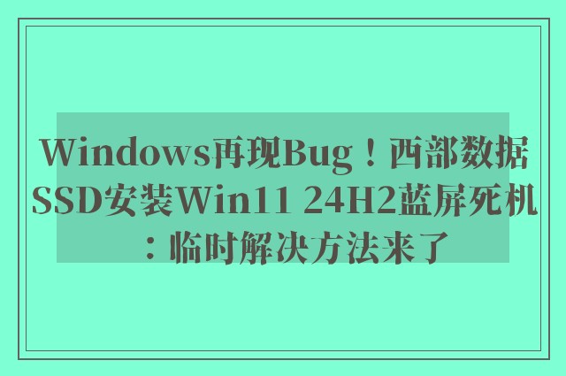 Windows再现Bug！西部数据SSD安装Win11 24H2蓝屏死机：临时解决方法来了