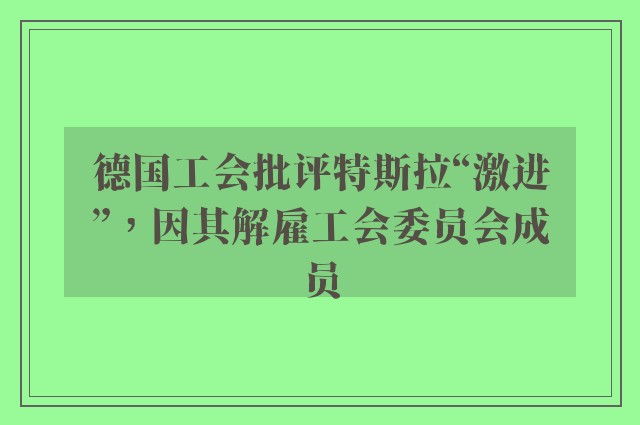 德国工会批评特斯拉“激进”，因其解雇工会委员会成员